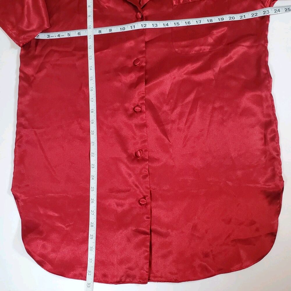 VTG Victoria's Secret Size Small Red Satin Sleep Shirt Night Gown Short Sleeve - Picture 8 of 9